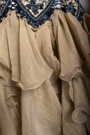 Eavis & Brown Black Tan Beaded Silk 3/4 Sleeve Maxi Dress