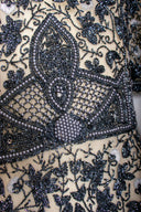 Eavis & Brown Black Tan Beaded Silk 3/4 Sleeve Maxi Dress