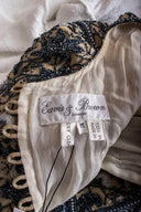 Eavis & Brown Black Tan Beaded Silk 3/4 Sleeve Maxi Dress