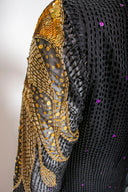 Amen Wardy Black Gold Sequin One Sleeve Maxi Dress