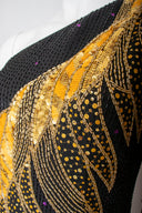 Amen Wardy Black Gold Sequin One Sleeve Maxi Dress