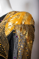Amen Wardy Black Gold Sequin One Sleeve Maxi Dress