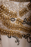 Marchesa White & Gold Silk and Rhinestone Caftan