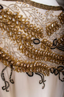 Marchesa White & Gold Silk and Rhinestone Caftan