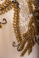 Marchesa White & Gold Silk and Rhinestone Caftan