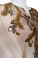 Marchesa White & Gold Silk and Rhinestone Caftan