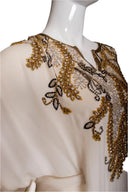 Marchesa White & Gold Silk and Rhinestone Caftan