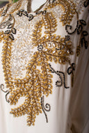 Marchesa White & Gold Silk and Rhinestone Caftan