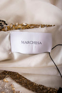 Marchesa White & Gold Silk and Rhinestone Caftan