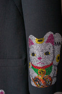 Libertine Black Crepe and Crystal Cat Knee Length Coat