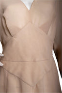 Esteves Beige Chiffon Long Sleeve Knee Length Dress