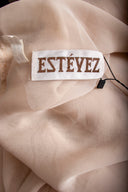Esteves Beige Chiffon Long Sleeve Knee Length Dress