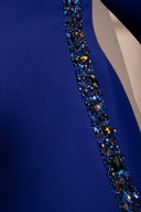 Mark Zunino Blue Wool Knit One Sleeve Beaded Gown