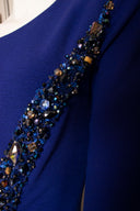 Mark Zunino Blue Wool Knit One Sleeve Beaded Gown