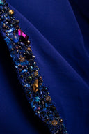 Mark Zunino Blue Wool Knit One Sleeve Beaded Gown
