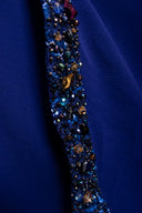 Mark Zunino Blue Wool Knit One Sleeve Beaded Gown