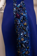 Mark Zunino Blue Wool Knit One Sleeve Beaded Gown
