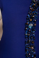 Mark Zunino Blue Wool Knit One Sleeve Beaded Gown