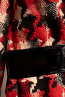 Pierre Cardin Red Black Houndstooth Wool Long Sleeve Jacket Knee Length Skirt Set