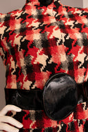 Pierre Cardin Red Black Houndstooth Wool Long Sleeve Jacket Knee Length Skirt Set