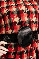 Pierre Cardin Red Black Houndstooth Wool Long Sleeve Jacket Knee Length Skirt Set