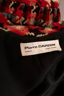 Pierre Cardin Red Black Houndstooth Wool Long Sleeve Jacket Knee Length Skirt Set