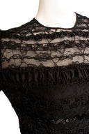 Arnold Scaasi Black Silk Lace Long Sleeve Midi Dress