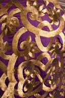 Naeem Khan Purple Gold Silk Sequin 3/4 Sleeve Knee Length Coat