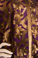 Naeem Khan Purple Gold Silk Sequin 3/4 Sleeve Knee Length Coat
