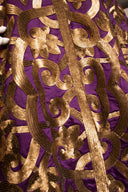 Naeem Khan Purple Gold Silk Sequin 3/4 Sleeve Knee Length Coat