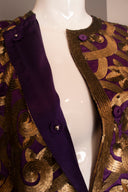 Naeem Khan Purple Gold Silk Sequin 3/4 Sleeve Knee Length Coat