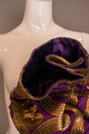 Naeem Khan Purple Gold Silk Sequin 3/4 Sleeve Knee Length Coat