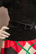 Givenchy Couture Plaid Silk Maxi Skirt and Long Sleeve Sweater Set