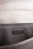 Chanel Black Gray Caviar Leather Wool Check Boy 25 Coco Mark Chain Handbag