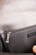 Chanel Black Gray Caviar Leather Wool Check Boy 25 Coco Mark Chain Handbag