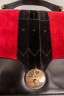 Roberta di Camerino Red and Black Velvet Leather Top Handle Handbag