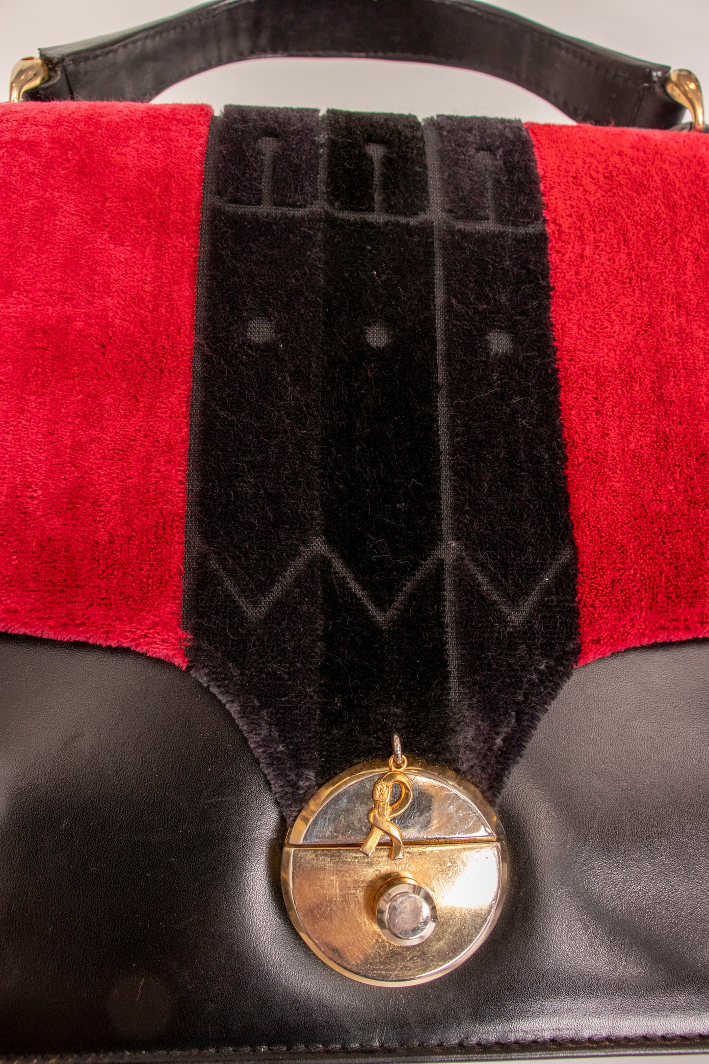 Roberta di Camerino Red and Black Velvet Leather Top Handle Handbag