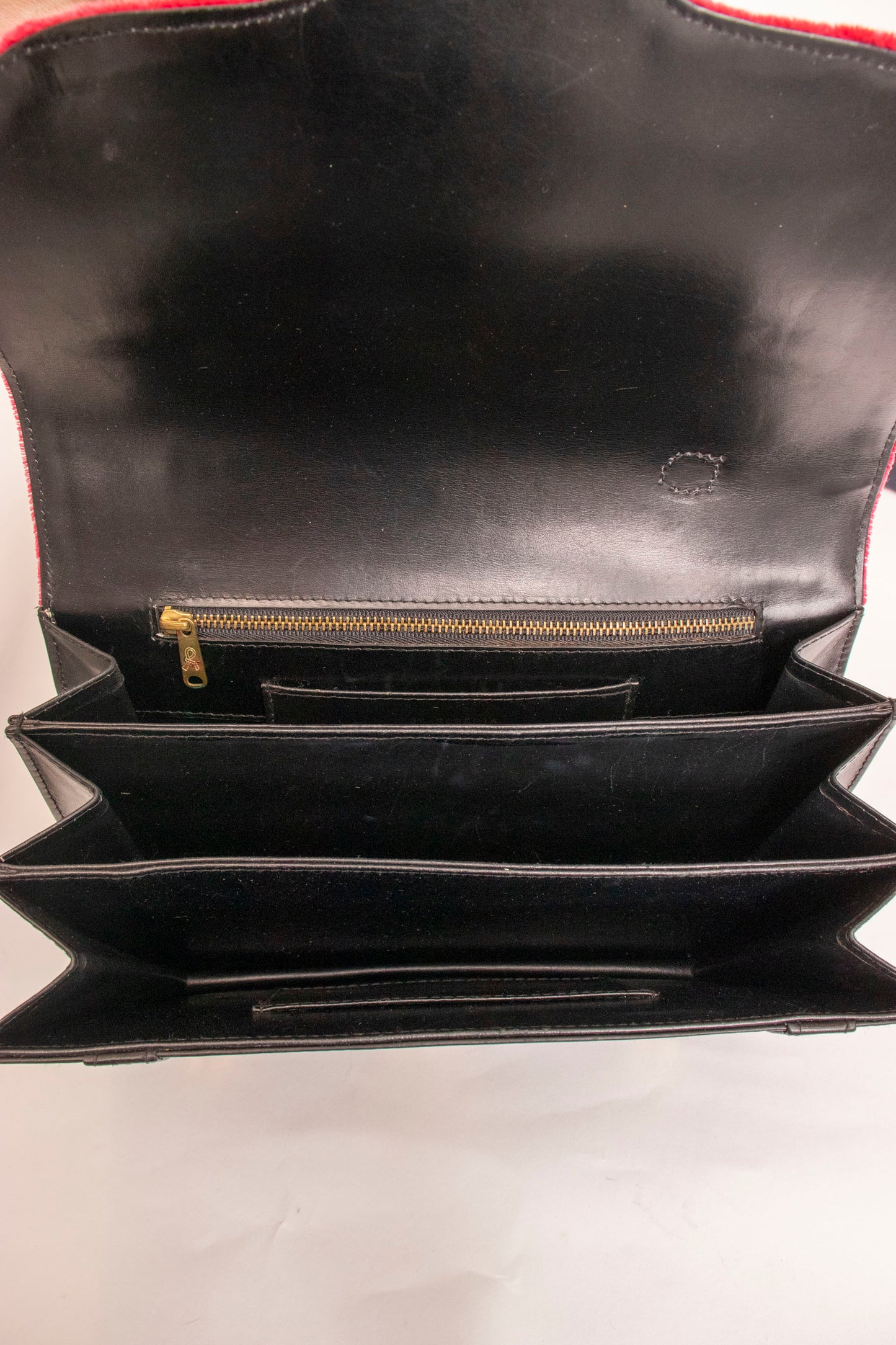 Roberta di Camerino Red and Black Velvet Leather Top Handle Handbag