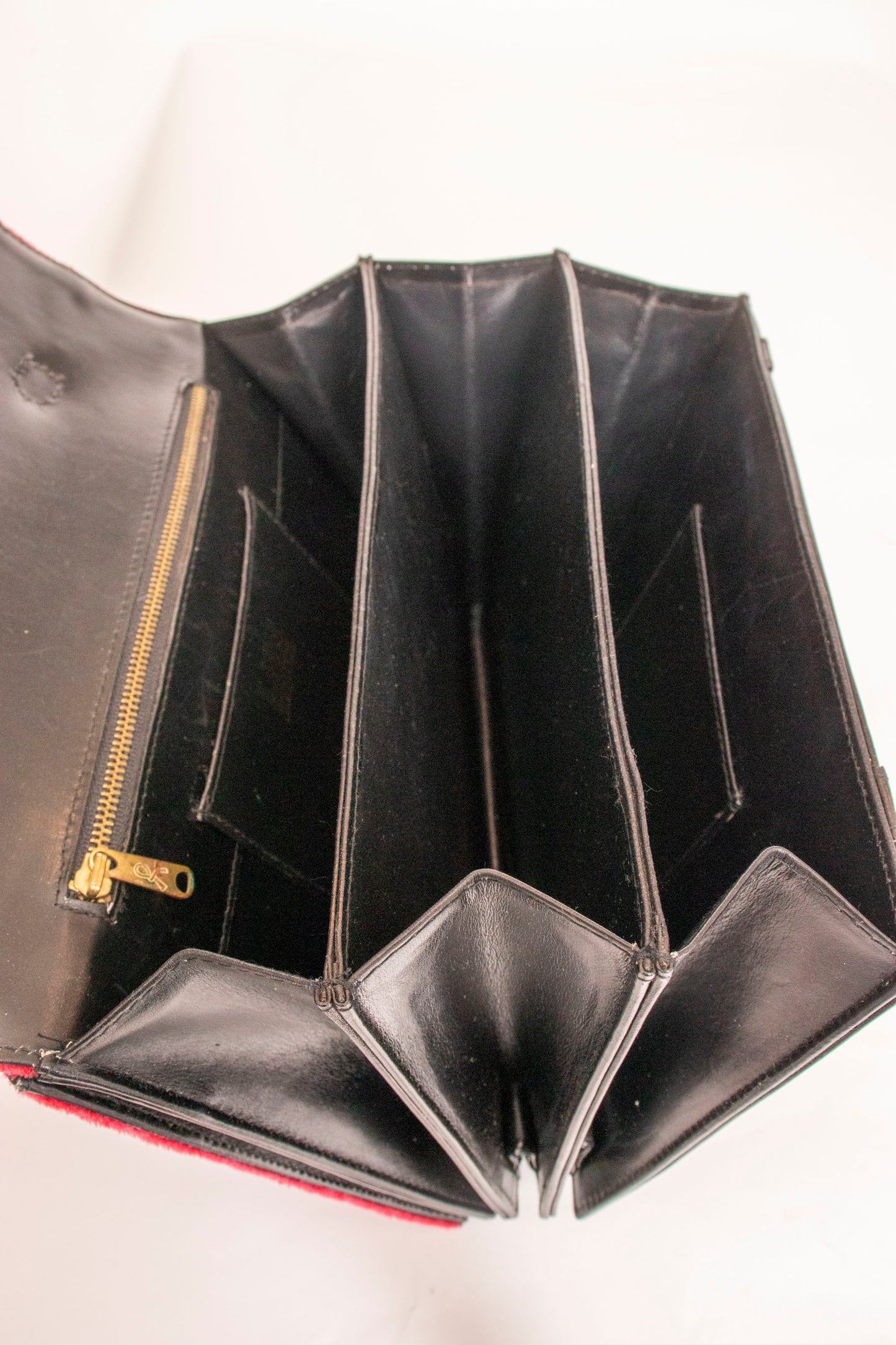 Roberta di Camerino Red and Black Velvet Leather Top Handle Handbag