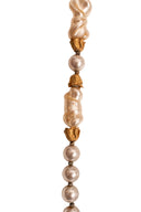 Miriam Haskell Gold Silver Tone Long Pearl Necklace