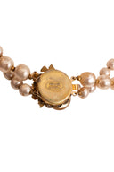 Miriam Haskell Gold Tone Multi Strand Faux Pearl Necklace with Decorative Clasp