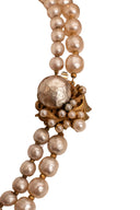 Miriam Haskell Gold Tone Multi Strand Faux Pearl Necklace with Decorative Clasp