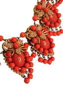 Stanley Hagler Gold Coral Tone Enamel Beaded Necklace and Bracelet