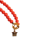 Stanley Hagler Gold Coral Tone Enamel Beaded Necklace and Bracelet