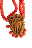 Stanley Hagler Gold Coral Tone Enamel Beaded Necklace and Bracelet
