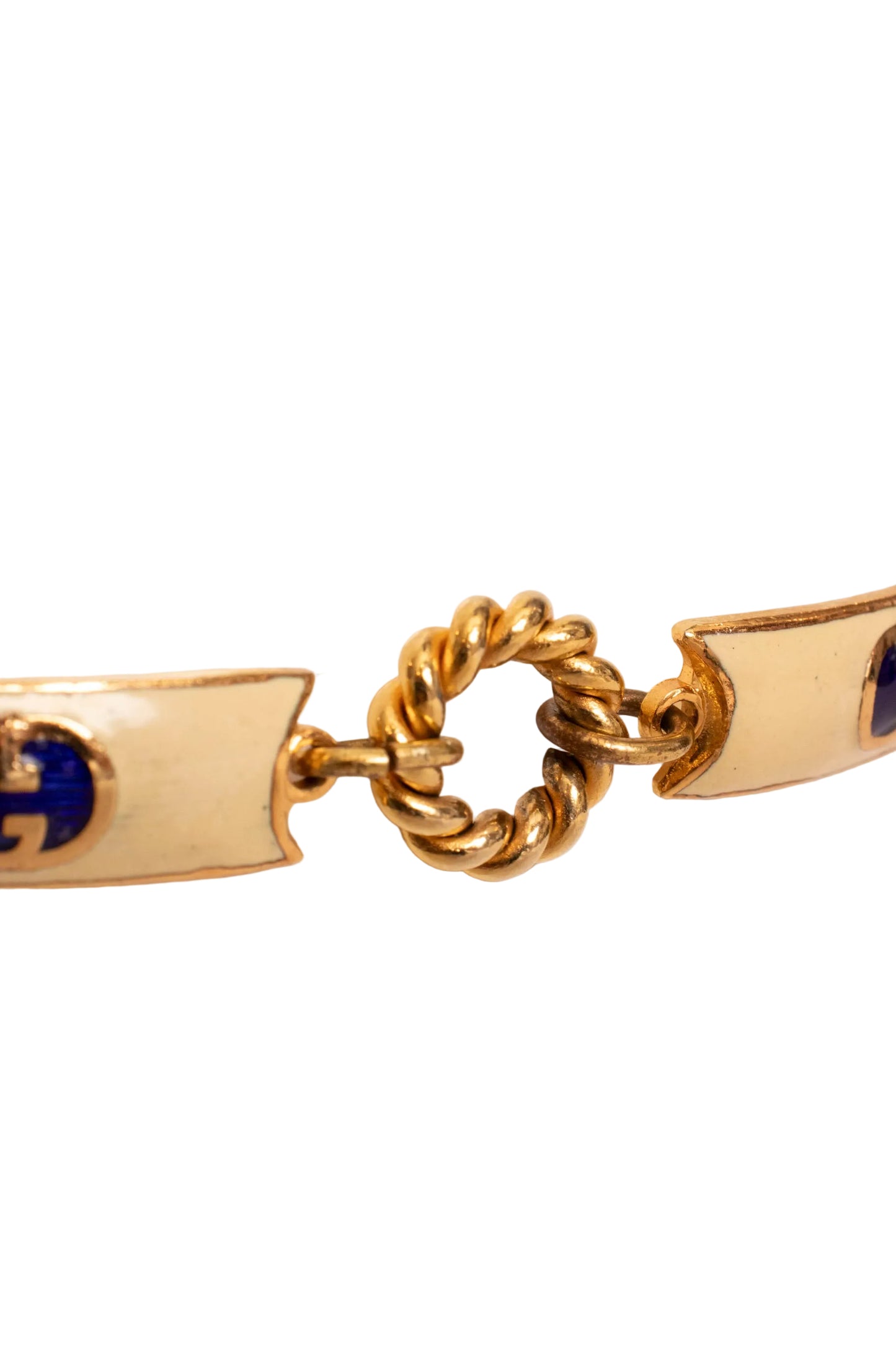 Gucci Gold Tone Blue Ivory Enamel Monogram Chain Belt