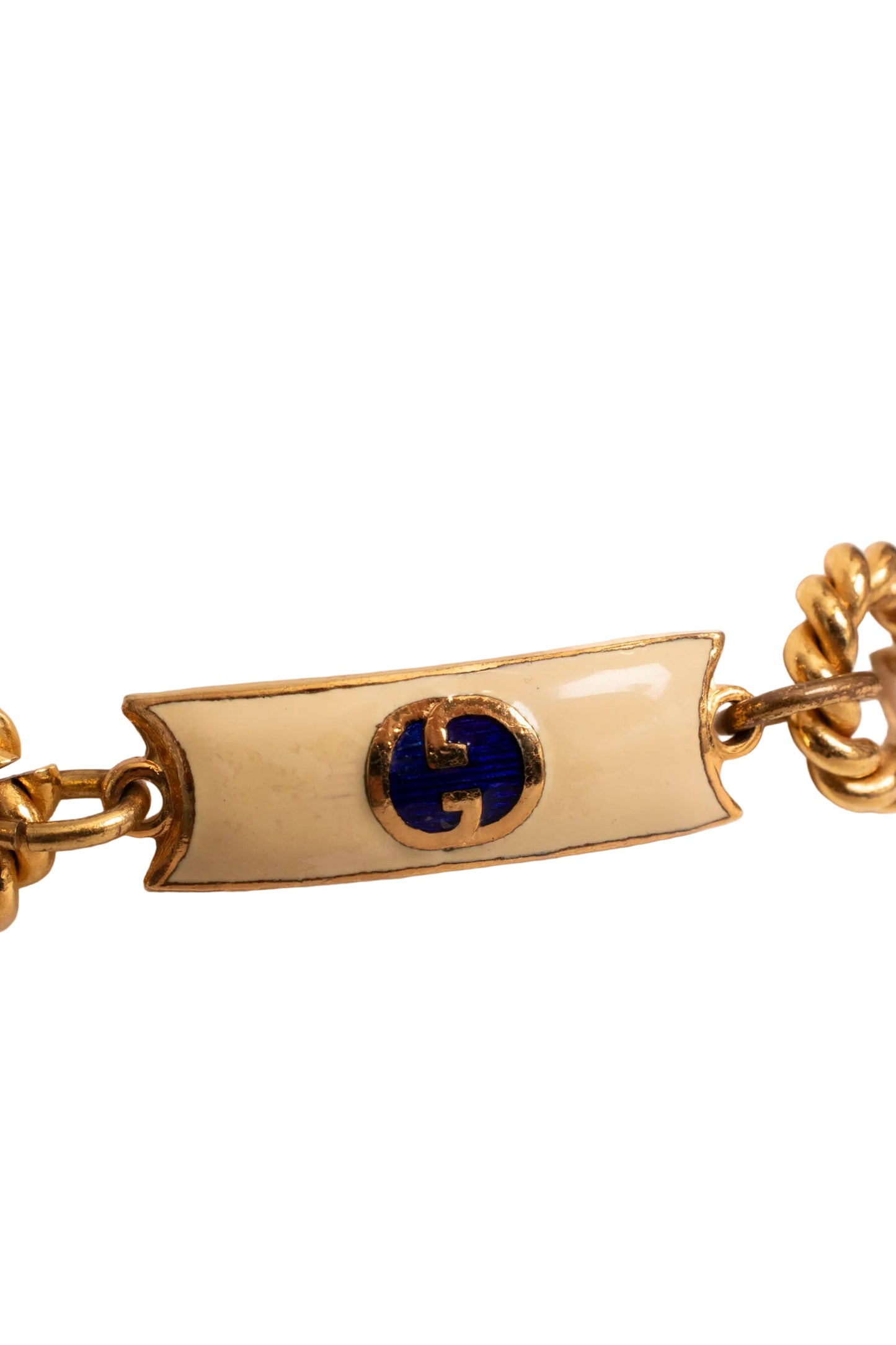 Gucci Gold Tone Blue Ivory Enamel Monogram Chain Belt