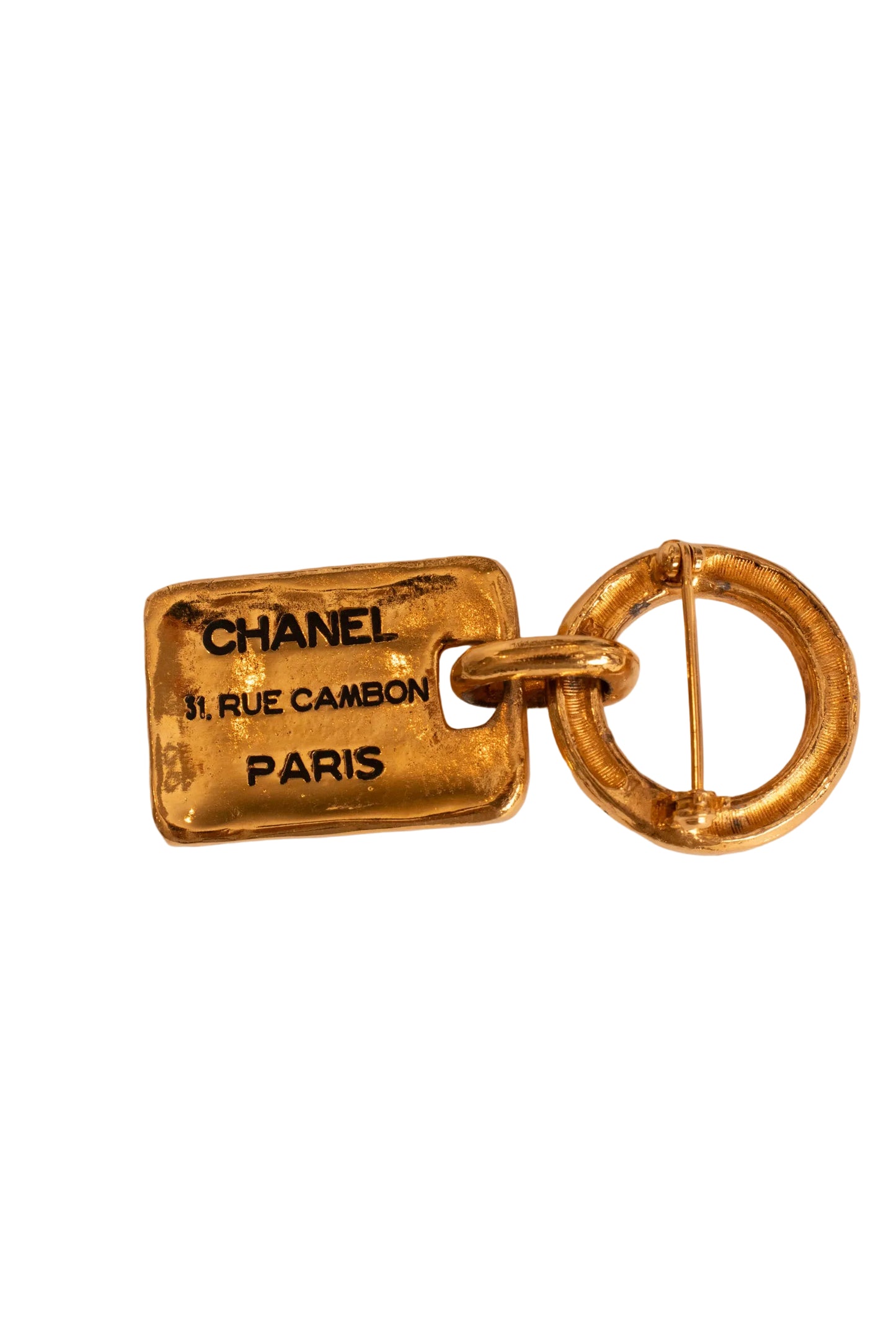 Chanel Gold Cambon Logo Plate Pin Brooch