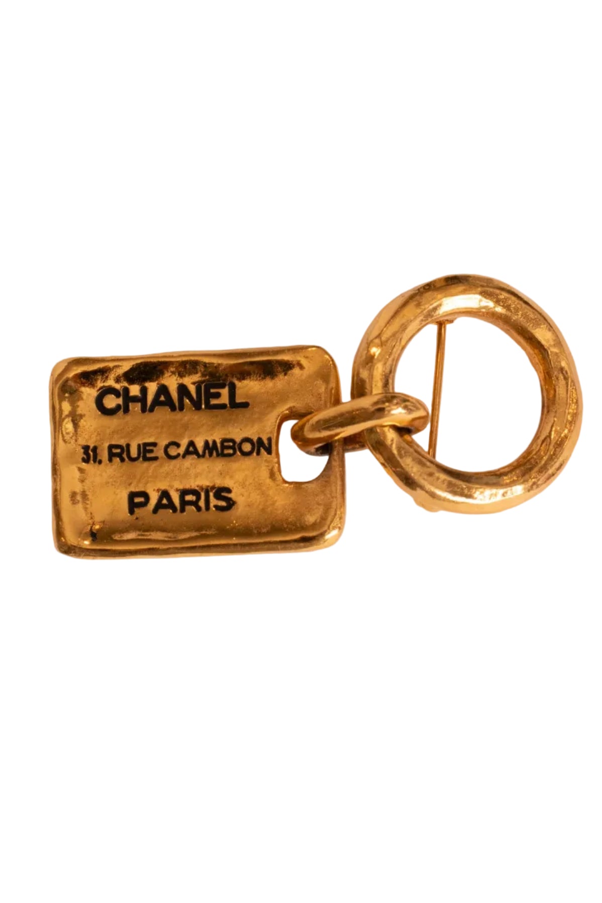 Chanel Gold Cambon Logo Plate Pin Brooch