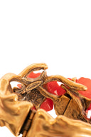 Oscar de la Renta Coral Flower Gold Branch Cuff Bracelet